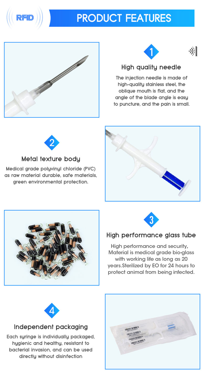 หลอดแก้ว RFID สำหรับการฉีดสำหรับสัตว์ แท็กอิเล็กทรอนิกส์ชีวภาพ 2