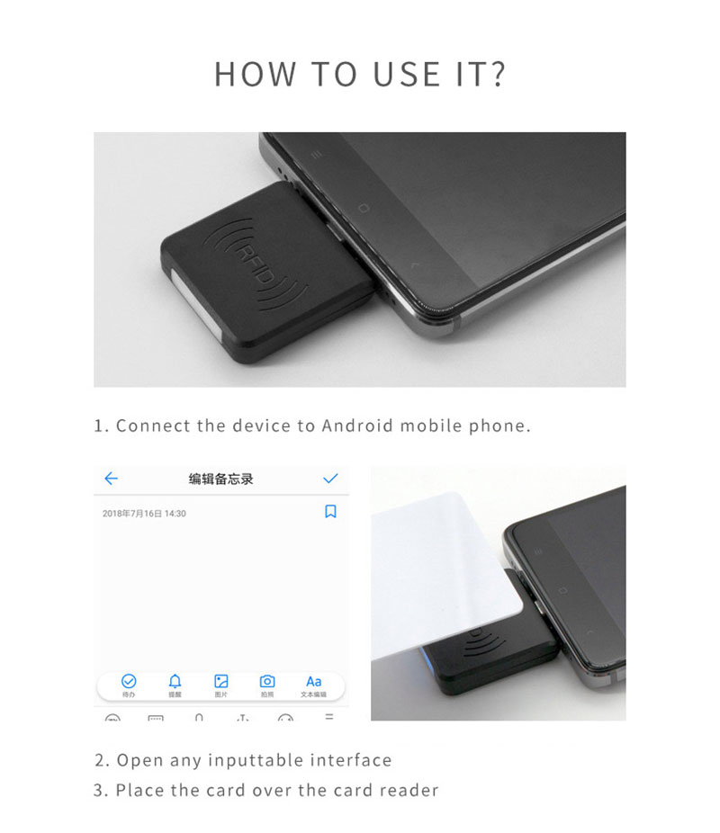 ความถี่ 13.56mhz โทรศัพท์ Android Microchip RFID Reader 10