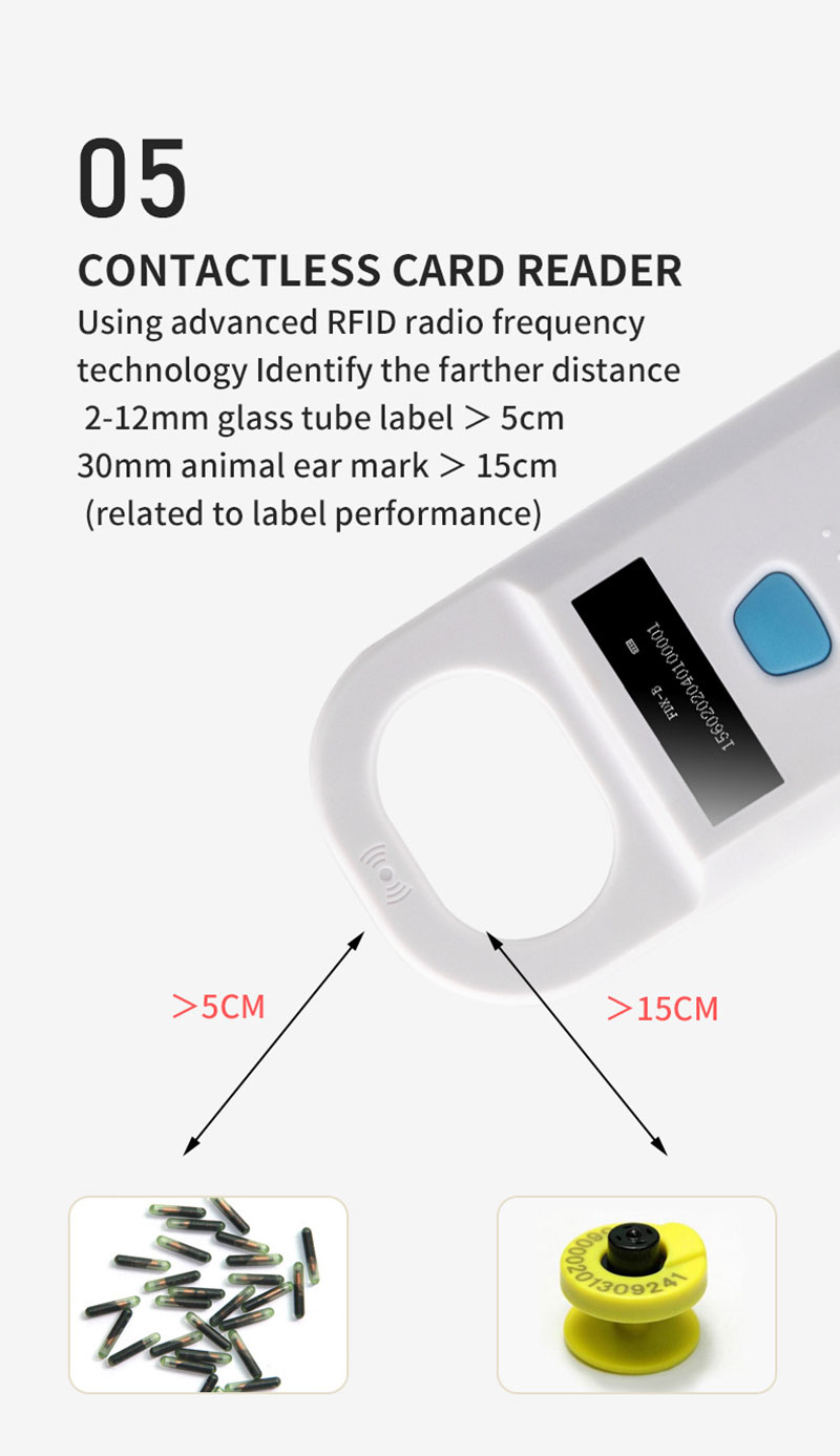 เครื่องอ่านรหัสสัตว์ Rfid สัตว์มือถือขนาดเล็กแบบพกพา 134.2Khz 6