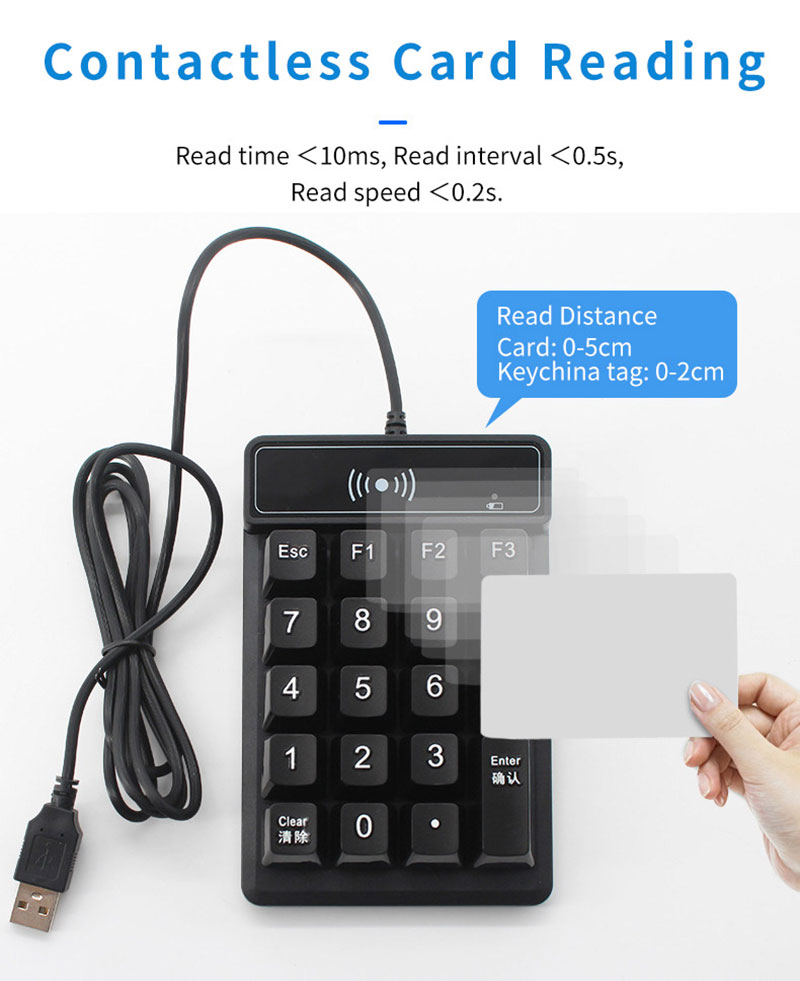 Protocol ISO 14443A ความถี่ในการทำงาน 125Khz หรือ 13.56mHz Chip Card เครื่องอ่านพร้อมคีย์บอร์ดขนาดเล็ก 3