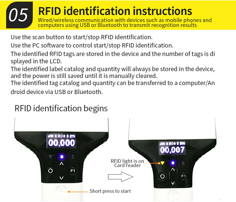 RFID Handheld UHF Reader 915M เครื่องตรวจสอบการจัดการคลังสินค้าระยะไกล 9