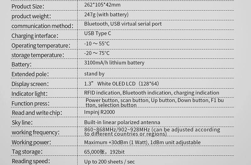 RFID Handheld UHF Reader 915M เครื่องตรวจสอบการจัดการคลังสินค้าระยะไกล 2