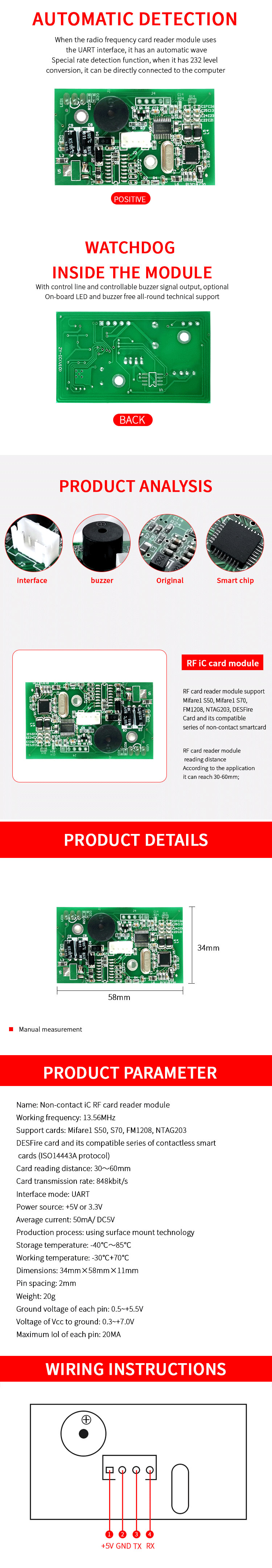 13.56mhz M1 IC ISO14443A ประเภท A RS485 RS232 UART อินเทอร์เฟซ RFID โมดูลเครื่องอ่านการ์ด