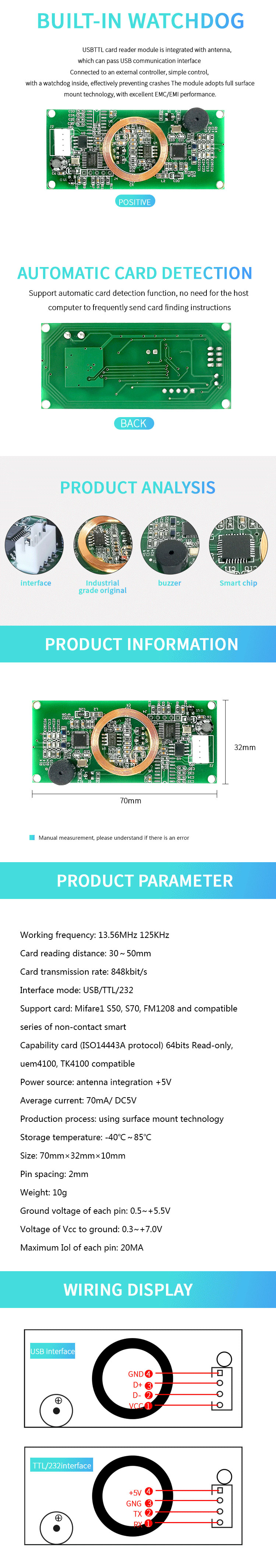 13.56mhz 125khz ความถี่คู่ RFID contactless USB/RS232 /UART โมดูลเครื่องอ่านสมาร์ทการ์ดแบบกำหนดเอง