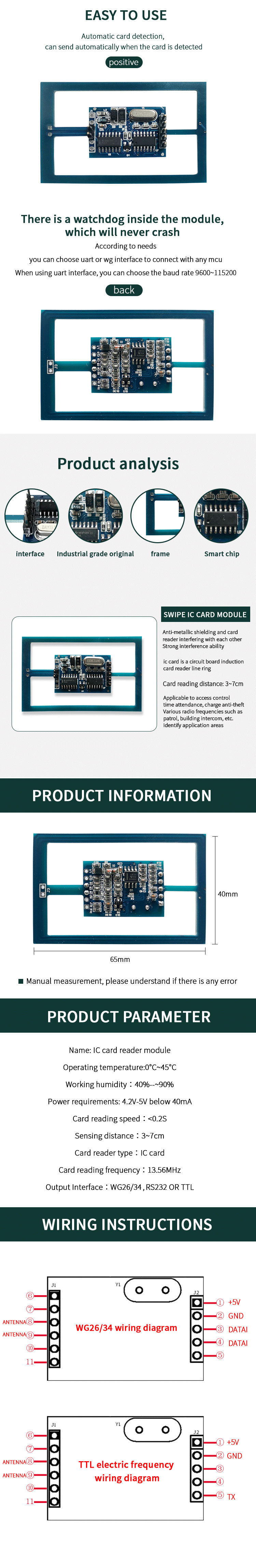 โมดูลเครื่องอ่าน RFID 13.56Mhz แบบฝัง