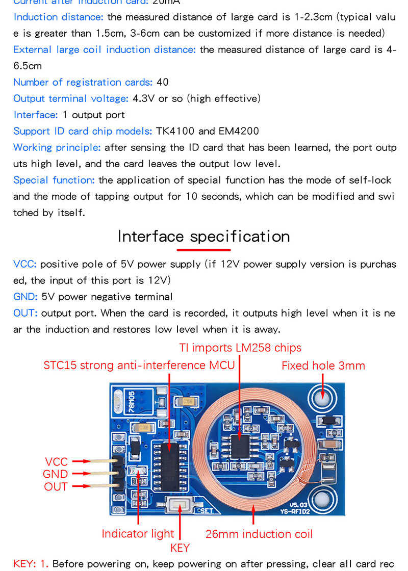 ID card โมดูลการเรียนรู้ บัตรอ่าน RFID 5V 12V เอาต์พุตพอร์ต I/O 125K ความถี่วิทยุไมโครคอนโทรลเลอร์เข้าถึงการ์ดรูด DIY2