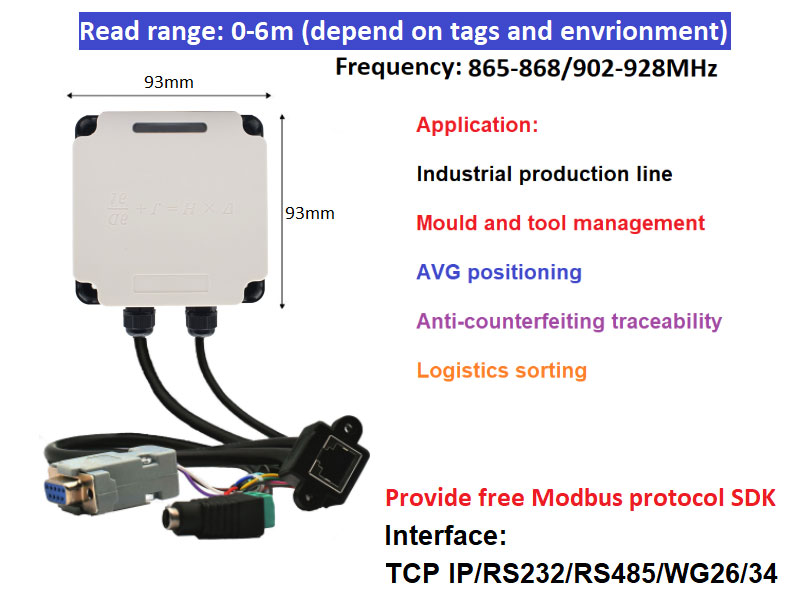 RFID Industrial Reader Modbus เชื่อมต่อ PLC UHF RFID 915M การจัดการสายการผลิตแบบครบวงจร 8