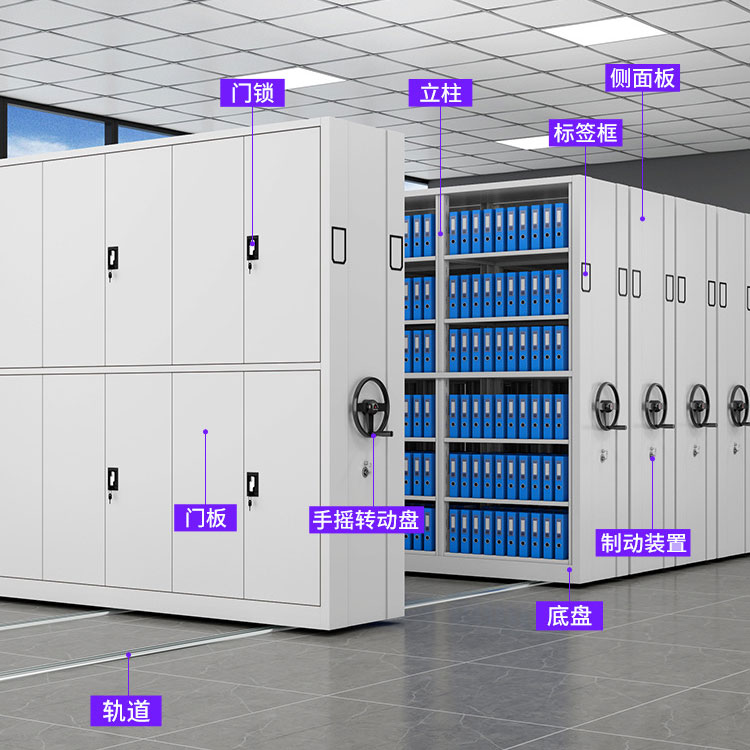 RFID ชั้นวางขนาดกะทัดรัด ห้องเก็บเอกสารอัจฉริยะ มือหมุนรางเคลื่อนย้ายได้ RFID Smart ตู้เก็บเอกสารเหล็กไฟฟ้าอัจฉริยะขนาดกะทัดรัดตู้ 2