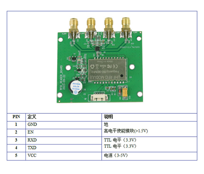 rfid โมดูลความถี่สูงพิเศษ สี่ช่อง UHF สากล โมดูลเครื่องอ่านการระบุความถี่วิทยุสากล โมดูลเสาอากาศสี่เสา